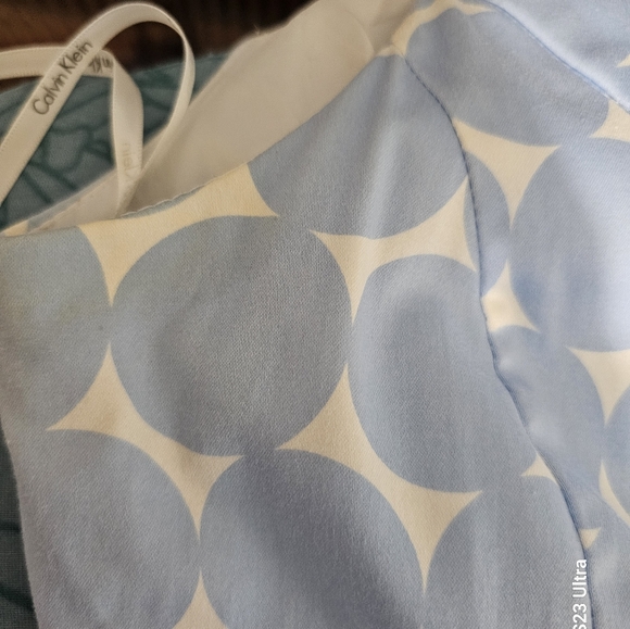 Vintage Y2K Calvin Klein Blue White Polka Dot Sleeveless Midi Dress Full Skirt - Picture 8 of 9